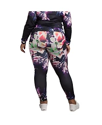 Women's Plus Curvy Fit Active Floral Print Poly Tricot Leggings