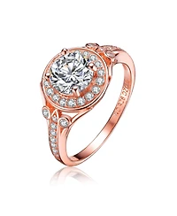Sterling Silver Accent Cubic Zirconia Circle Halo Engagement Ring