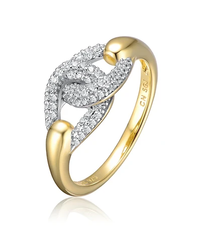 Sterling Silver 14k Yellow Gold Plated with Cubic Zirconia Entwined Double Curb Chain Ring