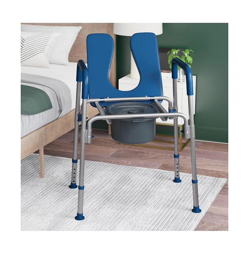 Maury Shower Commode Chair With Safety Rail, Height Adjustable Frame, Padded Seat & Armrests, Removable Pail Lid, Fits Most Toilets