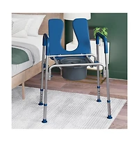 Maury Shower Commode Chair With Safety Rail, Height Adjustable Frame, Padded Seat & Armrests, Removable Pail Lid, Fits Most Toilets