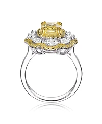 Sterling Silver White Gold Plated with Yellow Contrast Cubic Zirconias Flower Ring