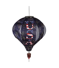 God Bless the Usa Solar Lit Burlap Balloon Spinner