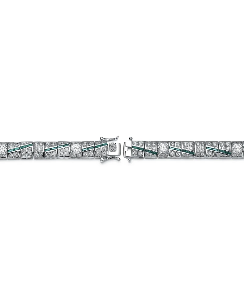 Sterling Silver Blue and Green Clear Cubic Zirconia Link Bracelet