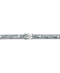 Sterling Silver Blue and Green Clear Cubic Zirconia Link Bracelet