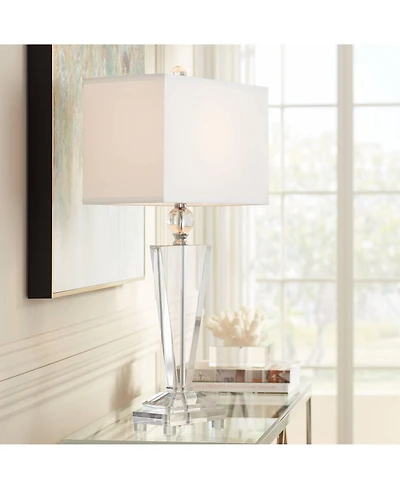 Vienna Full Spectrum Trophy Traditional Art Deco Table Lamp 30 1/2" Tall Clear Crystal Glass Off White Shade for Bedroom Living Room Bedside Offi