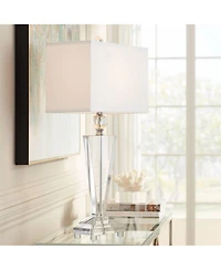 Vienna Full Spectrum Trophy Traditional Art Deco Table Lamp 30 1/2" Tall Clear Crystal Glass Off White Shade for Bedroom Living Room Bedside Offi