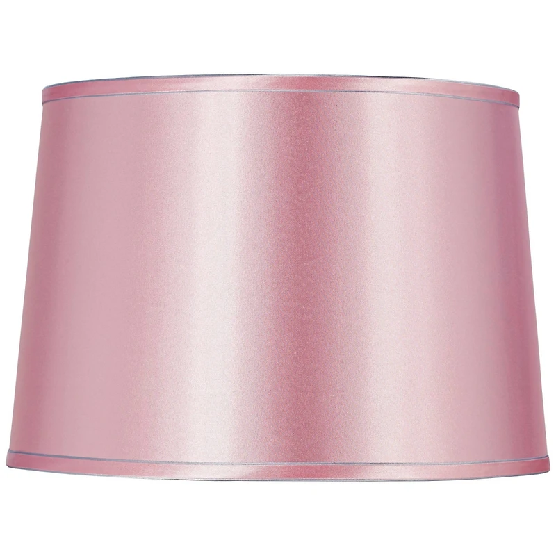 Springcrest Sydnee Pale Pink Satin Medium Drum Lamp Shade 14" Top x 16" Bottom x 11" Slant (Spider) Replacement with Harp and Finial