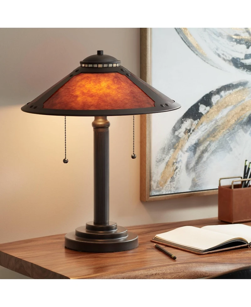 Robert Louis Tiffany Mica Mission Desk Lamp 18 1/2" High Oil Rubbed Bronze Natural Mica Shade for Bedroom Living Room Bedside Nightstand Kids Fam