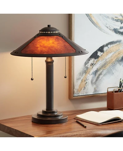 Robert Louis Tiffany Mica Mission Desk Lamp 18 1/2" High Oil Rubbed Bronze Natural Mica Shade for Bedroom Living Room Bedside Nightstand Kids Fam