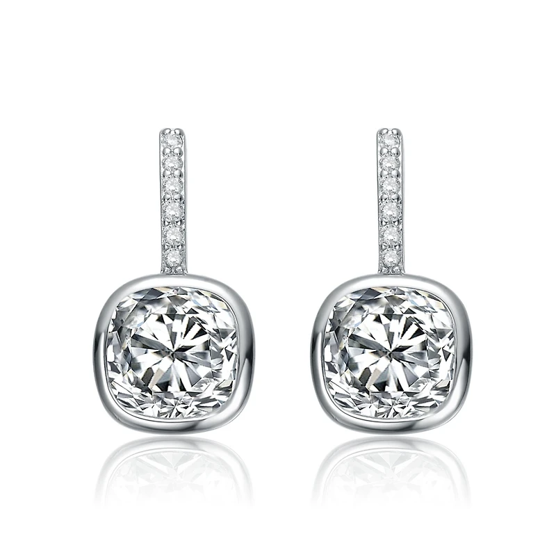 Elegant White Gold Plated Bezel Set Drop Earrings