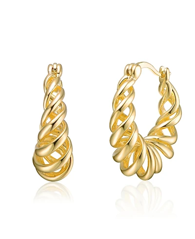 14k Gold Plated Twisted Modern Halo Hoop Earrings
