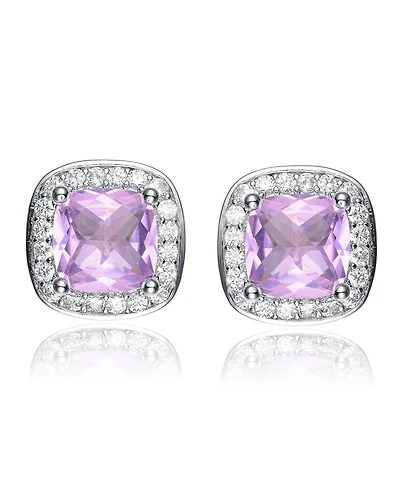 Chic White Gold Plated Square Stud Earrings with Pink Cubic Zirconia