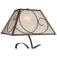 Teri Rustic Farmhouse Table Lamp 27" Tall Vintage like Brown Scroll Metal Light Mica Tapered Rectangular Shade for Bedroom Living Room House Home