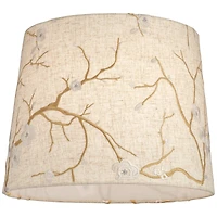 Springcrest Beige Plum Flower Embroidery Medium Drum Lamp Shade 12" Top x 14" Bottom x 11" Slant (Spider) Replacement with Harp and Fin
