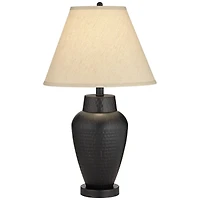 Regency Hill Auburn Rustic Farmhouse Table Lamp 25" High Bronze Hammered Natural Linen Empire Shade for Bedroom Living Room Bedside Nightstand Of