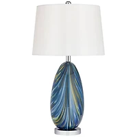 Possini Euro Design Pablo Modern Table Lamp 27" Tall Blue Art Glass White Tapered Drum Shade for Bedroom Living Room Bedside Nightstand Office Fa