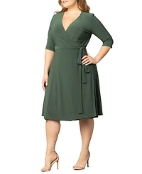 Kiyonna Women's Essential Wrap Dress with 3/4 Sleeves