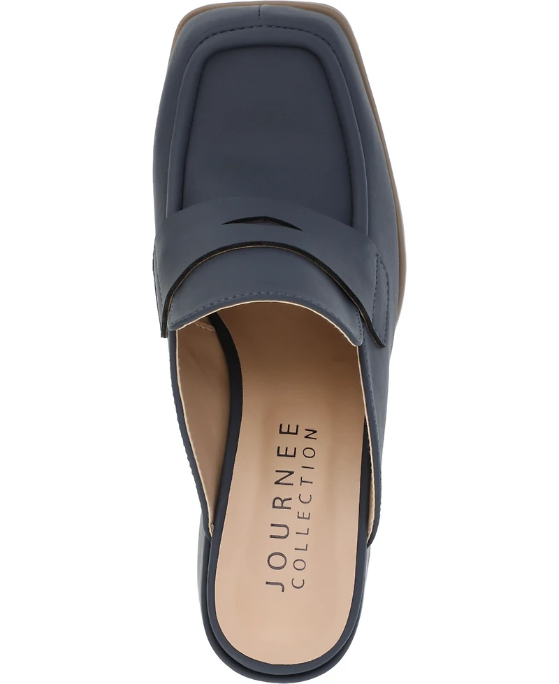 Journee Collection Women's Bayley Square Toe Block Heel Loafer Mules