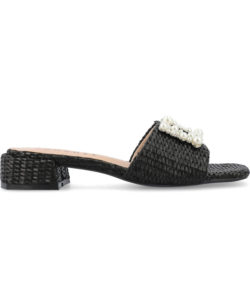 Journee Collection Women's Justina Ornamented Raffia Slide Sandals