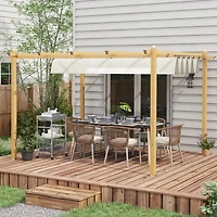 Outsunny 10'x12' Retractable Pergola with Wood Grain Aluminum Frame,