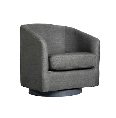 Caro Upholstered Club Style Barrel Chair With Sloped Armrests And 360 Degree Swivel Base In A Vinyl Wrap