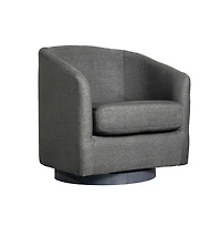 Caro Upholstered Club Style Barrel Chair With Sloped Armrests And 360 Degree Swivel Base In A Vinyl Wrap