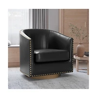 Ada Upholstered Club Style Barrel Chair With Nail Trim, Sloped Arms, And 360 Degree Swivel Base A Vinyl Wrap