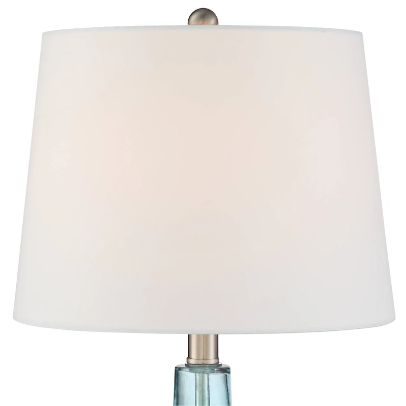 360 Lighting Ronald Modern Coastal Accent Table Lamp 22" High Blue Textured Glass Nickel Pole White Drum Shade for Bedroom Living Room Nightstand