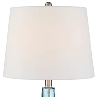 360 Lighting Ronald Modern Coastal Accent Table Lamp 22" High Blue Textured Glass Nickel Pole White Drum Shade for Bedroom Living Room Nightstand