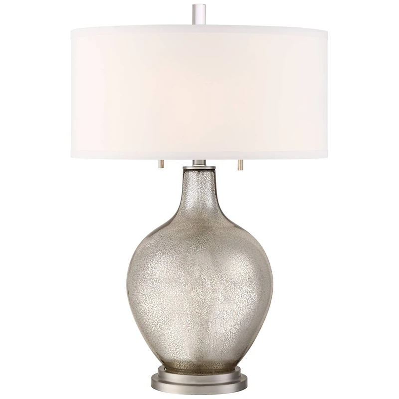 Possini Euro Design Louie 28 1/2" Tall Modern Luxe End Table Lamp Silver Mercury Glass Single White Shade Living Room Bedroom