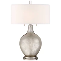 Possini Euro Design Louie 28 1/2" Tall Modern Luxe End Table Lamp Silver Mercury Glass Single White Shade Living Room Bedroom