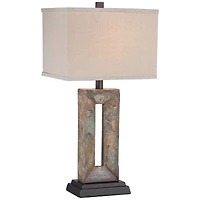 Franklin Iron Works Tahoe Rustic Table Lamp 26" High Natural Stale Rectangular Box Shade for Bedroom Living Room Bedside Nightstand Office Kids H
