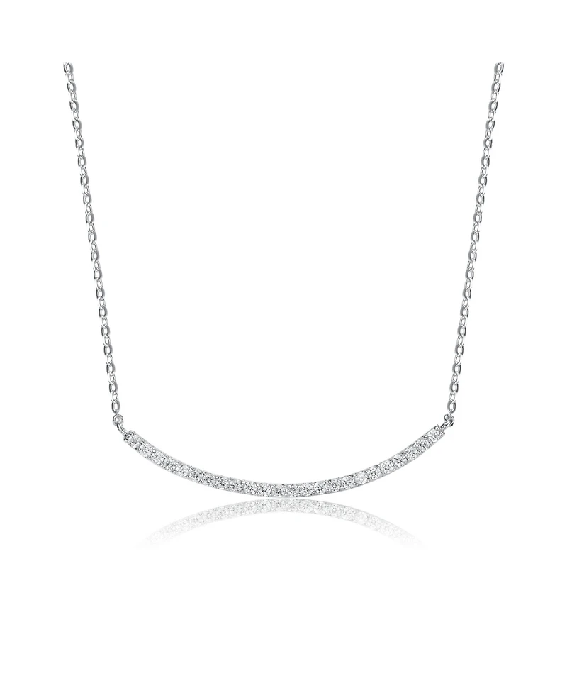 Classic Sterling Silver White Gold Plated with Cubic Zirconia Curved Bar Wedding Necklace