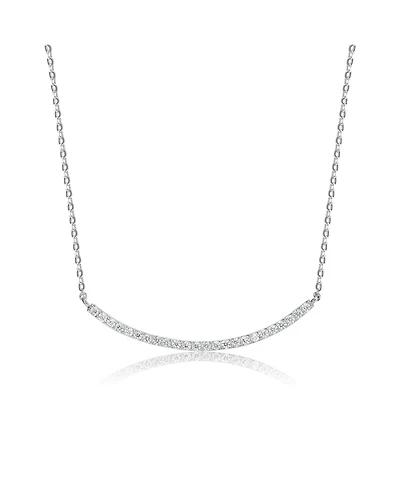 Classic Sterling Silver White Gold Plated with Cubic Zirconia Curved Bar Wedding Necklace