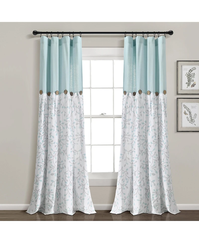 Linen Button Botanical Garden Window Curtain Panels