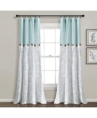 Linen Button Botanical Garden Window Curtain Panels