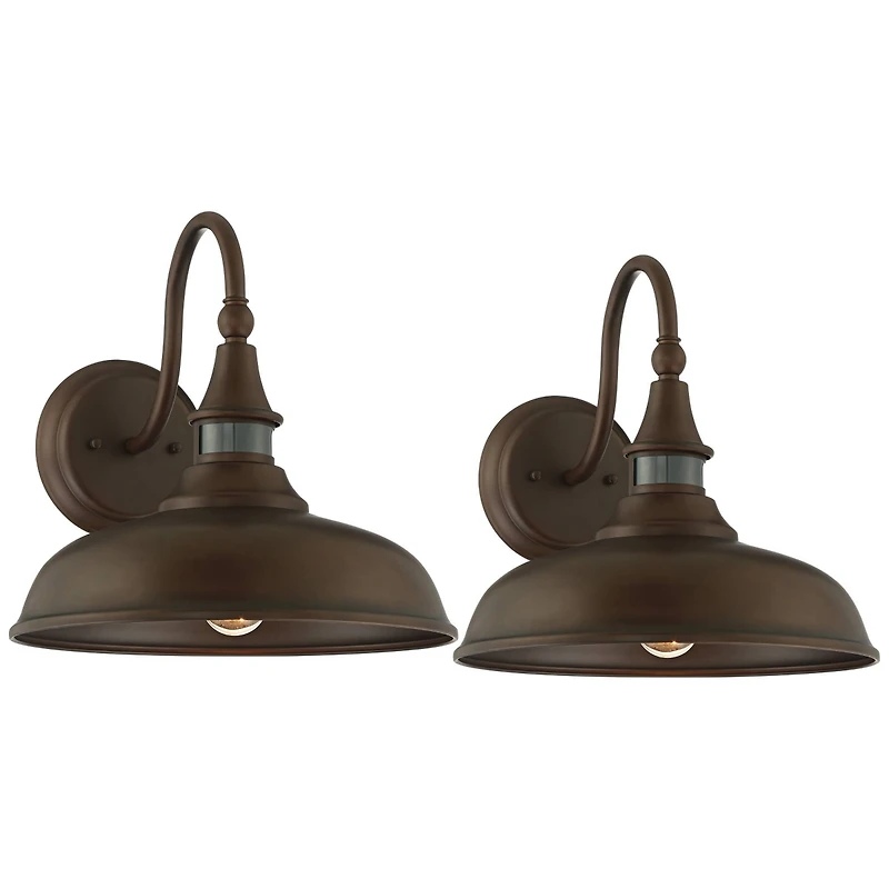 Gough Rustic Industrial Farmhouse Outdoor Barn Light Fixtures Set of 2 Bronze Dusk To Dawn Motion Sensor Dark Sky 12 1/2" for Exterior House Porc