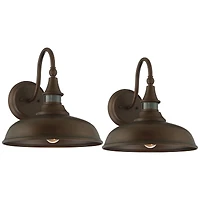 Gough Rustic Industrial Farmhouse Outdoor Barn Light Fixtures Set of 2 Bronze Dusk To Dawn Motion Sensor Dark Sky 12 1/2" for Exterior House Porc