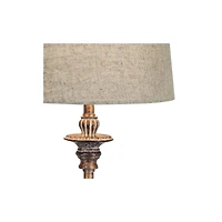 Regency Hill Bentley Traditional Buffet Table Lamp 31 1/2" Tall Weathered Brown Linen Fabric Drum Shade for Bedroom Living Room Bedside Nightstan