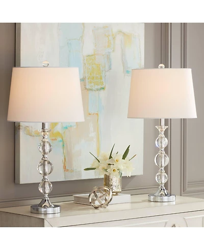 360 Lighting Solange 25" High Modern Glam Table Lamps Set of 2 Silver Finish Stacked Crystal White Shade Living Room Bedroom