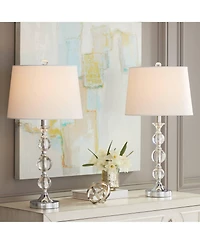 360 Lighting Solange 25" High Modern Glam Table Lamps Set of 2 Silver Finish Stacked Crystal White Shade Living Room Bedroom