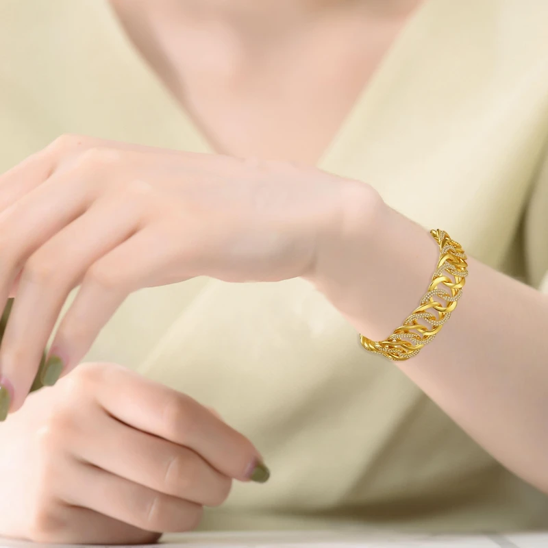 14k Yellow Gold Plated with Cubic Zirconia Interlocking Slinky Link Chain Bracelet