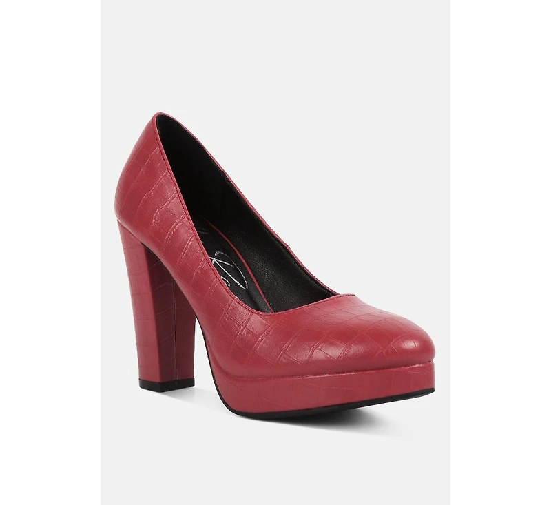 whitley croc texture high block heel pumps