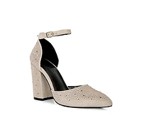 Culver Womens Rhinestone Embellished Block Heel Sandals pumps
