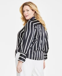 Vince Camuto Plus Striped Button-Down Bell-Sleeve Shirt