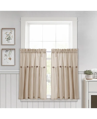 Lush Decor Linen Button Farmhouse Kitchen Tier Curtain Set, Pair - Rustic Home