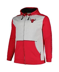 Men's Fanatics Red, Heather Gray Chicago Bulls Big and Tall Contrast Pieced Stitched Full-Zip Hoodie