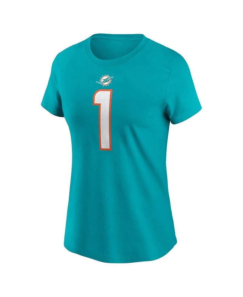 Women's Nike Tua Tagovailoa Aqua Miami Dolphins Player Name and Number T-shirt
