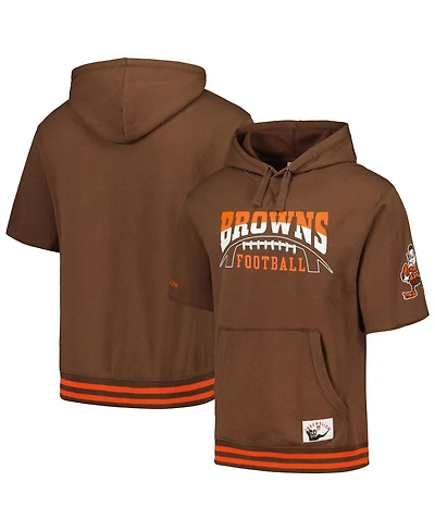 Men's Mitchell & Ness Brown Cleveland Browns Pre-Game Short Sleeve Pullover Hoodie
